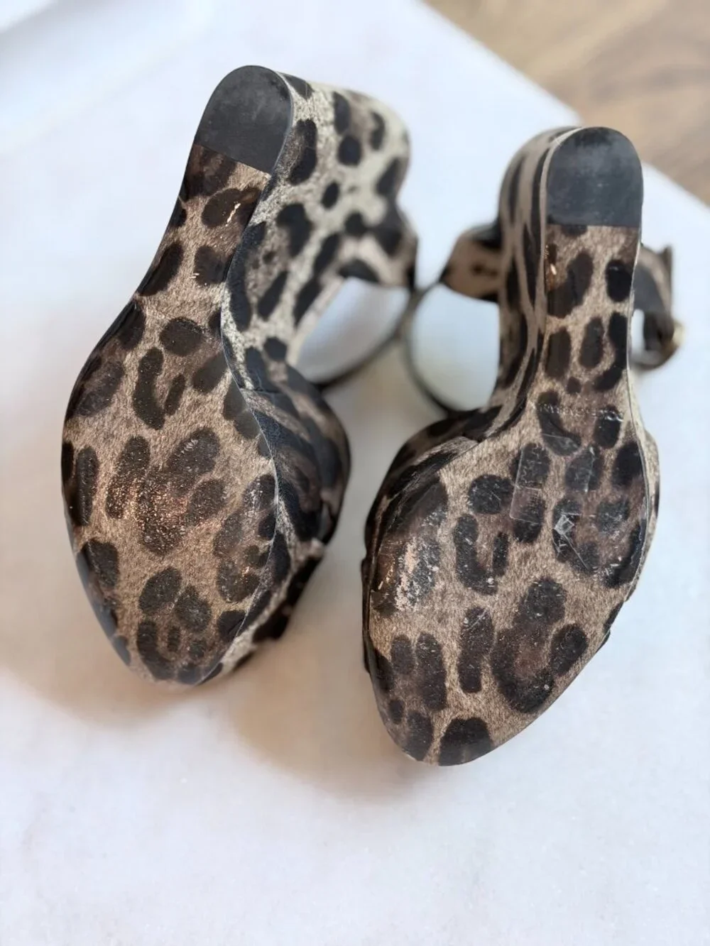 Dolce & Gabbana Leopard Print Canvas Leather Wedge Sandals